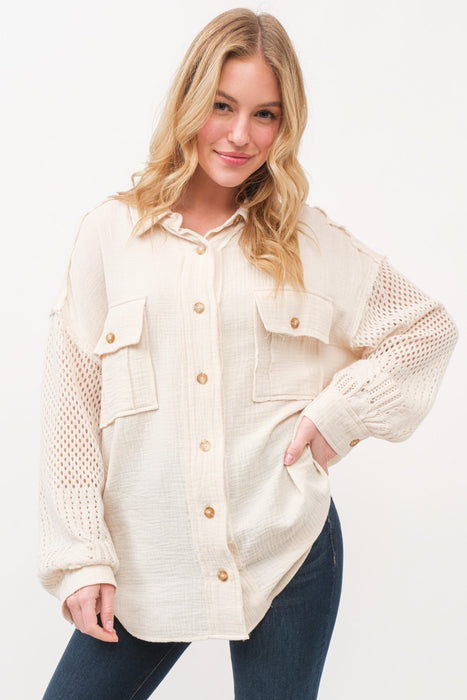 Women's Fashion Tops 2024 Texture Button Up Openwork Shirt