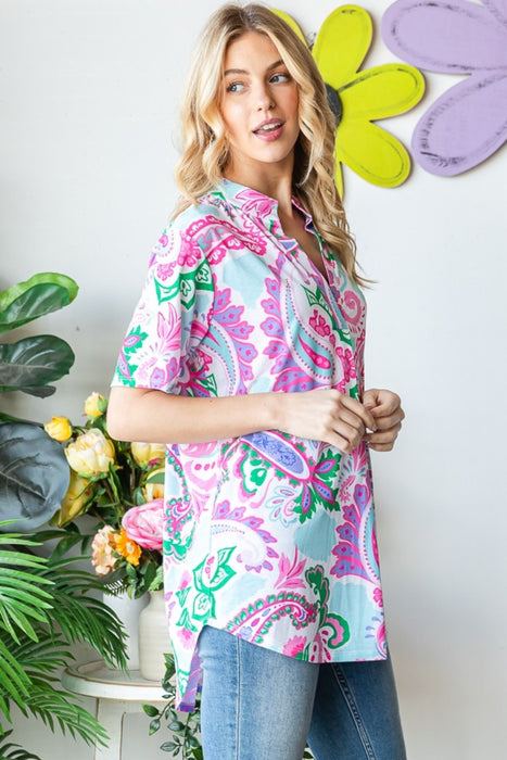 Women's Fashion Tops 2024 Paisley Print Short Sleeve Top