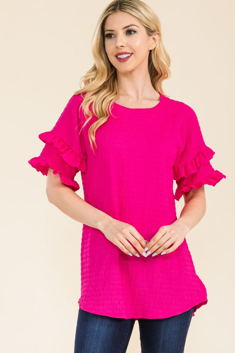 Women's Fashion Tops 2024 Ruffle Short Sleeve Texture Top