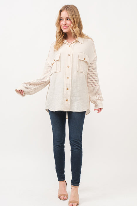 Women's Fashion Tops 2024 Texture Button Up Openwork Shirt