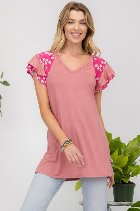 Women's Trendy Tops Floral Contrast Short Sleeve Top