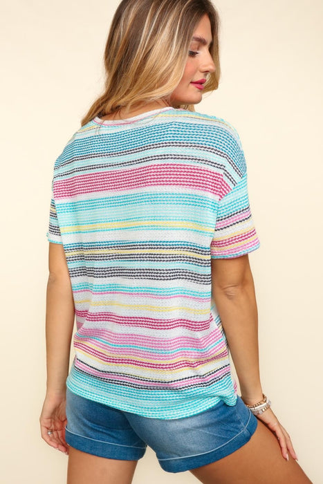 Women's Fashion Tops 2024 Waffle Stripe Short Sleeve T-Shirt
