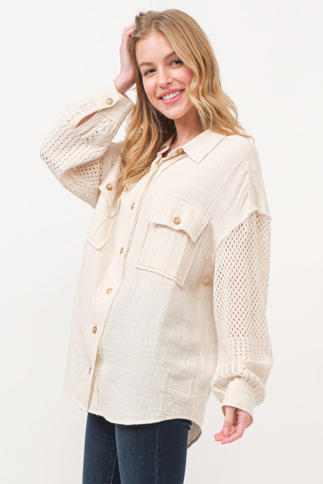 Women's Fashion Tops 2024 Texture Button Up Openwork Shirt