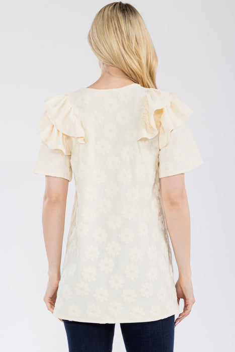 Women's Trendy Fashion Tops 2024 Ruffle Layered Short Sleeve Daisy Floral Top