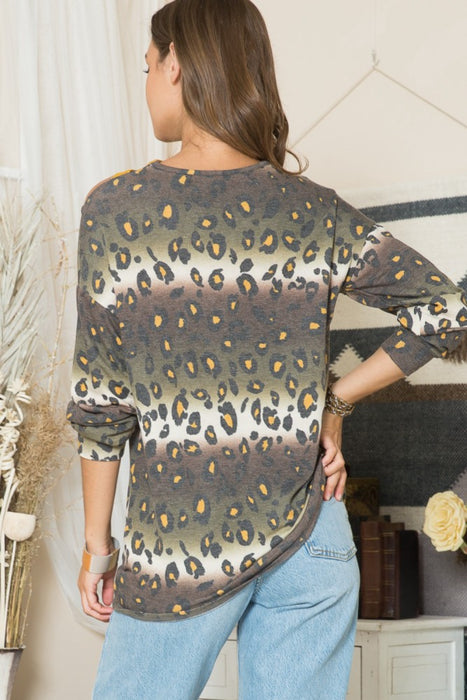 Women's Trendy Fashion Tops 2024 Leopard Long Sleeve T-Shirt with Braided Strap