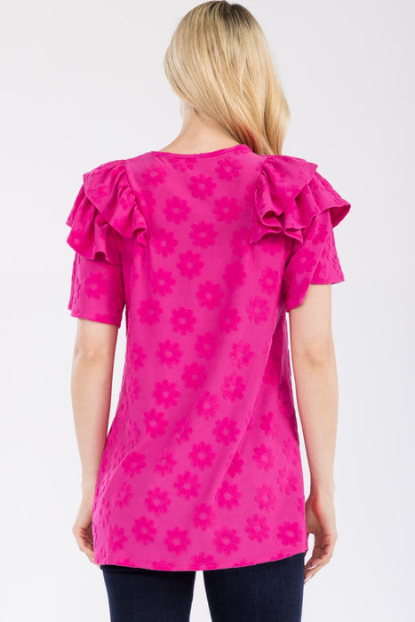Women's Trendy Fashion Tops 2024 Ruffle Layered Short Sleeve Daisy Floral Top