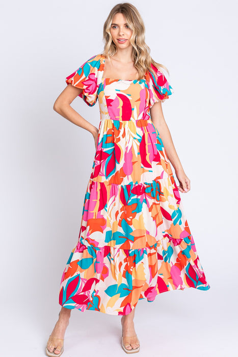 GeeGee Printed Smocked Back Tiered Maxi Dress