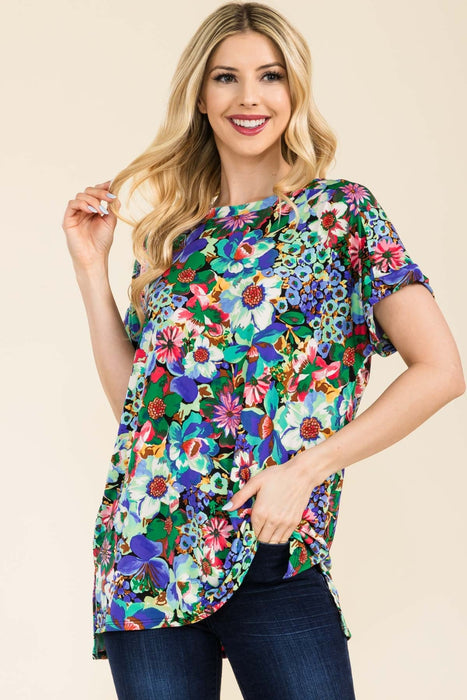 Women's Trendy Fashion Tops 2024 Round Neck Short Sleeve Floral T-Shirt