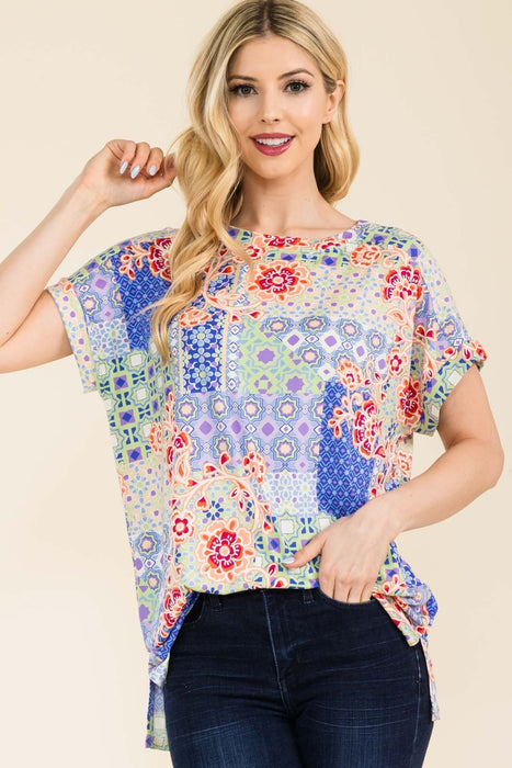 Women's Trendy Fashion Tops 2024 Round Neck Short Sleeve Floral T-Shirt