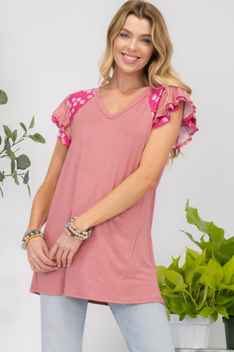 Women's Trendy Tops Floral Contrast Short Sleeve Top