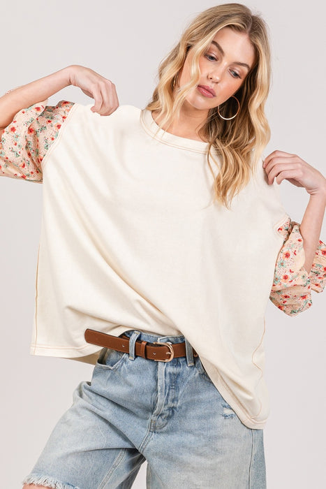 Women's Fashion Tops 2024 Round Neck Bubble Sleeve Oversize Top