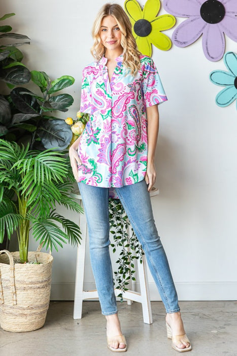Women's Fashion Tops 2024 Paisley Print Short Sleeve Top