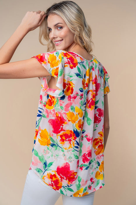 White Birch Short Sleeve Floral Woven Top