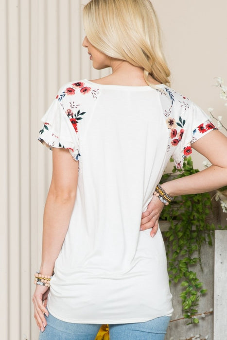 Women's Trendy Tops Floral Contrast Short Sleeve Top