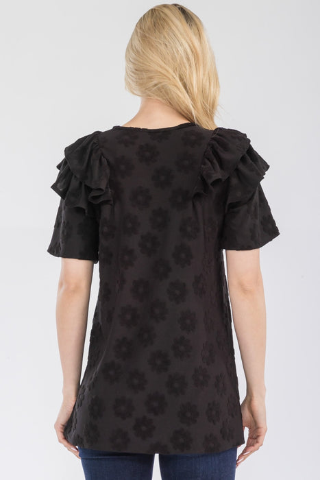 Women's Trendy Fashion Tops 2024 Ruffle Layered Short Sleeve Daisy Floral Top