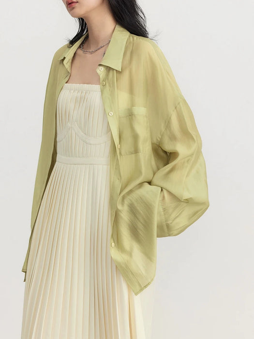 Fashion Women Blouses Draping Long Sleeve Transparent Tops Women's Sun Protection Shirts Summer