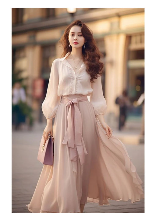 Two Piece Dress Elegant Ladies Woman Fashion Long-sleeved Work Party Wedding Guest Dresses