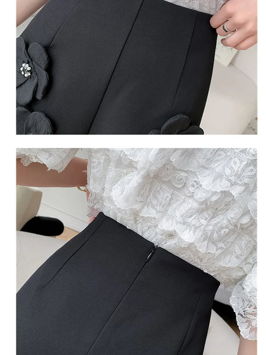 High Waist Beaded Flower Suit Shorts For Women Loose Versatile Wide Leg Pants
