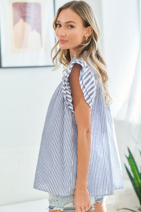 Women's Fashion Tops 2024 Striped Flutter Sleeve Blouse