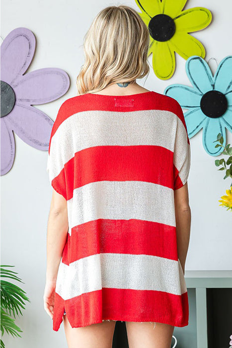Women's Fashion Tops 2024 USA Flag Drop Shoulder Knit Top