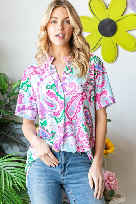 Women's Fashion Tops 2024 Paisley Print Short Sleeve Top