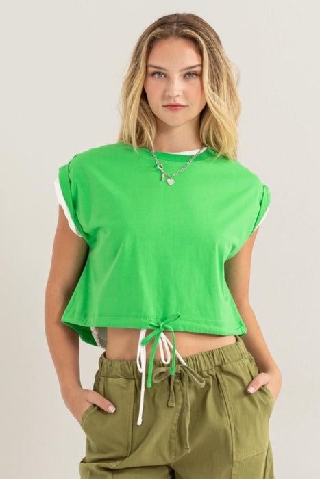 Women's Trendy Fashion Tops 2024 Drawstring Hem Crop Top