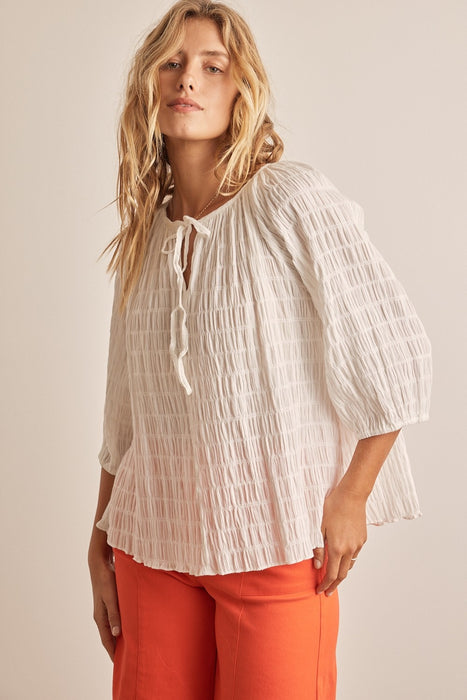 Women's Trendy Fashion Tops 2024 Textured Tie Neck Blouse