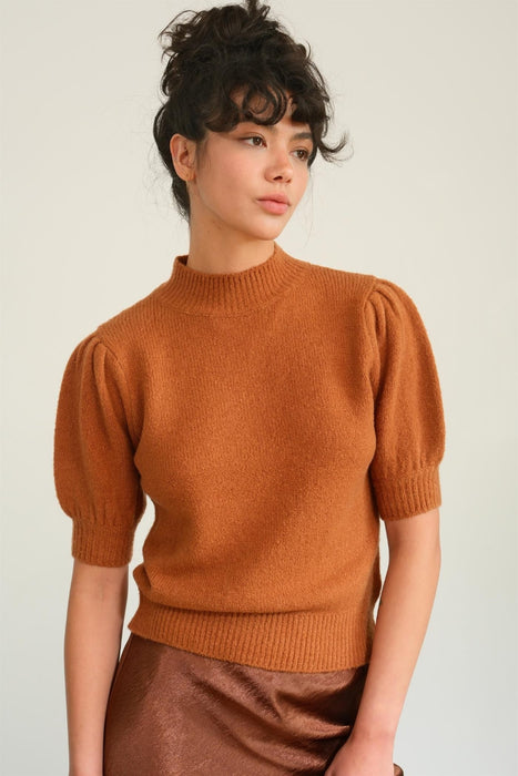 Women's Trendy Fashion Tops 2024 Mock Neck Puff Sleeve Sweater