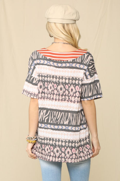 Women's Fashion Tops 2024 Striped V-Neck Short Sleeve T-Shirt