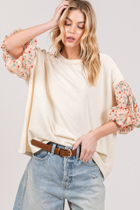 Women's Fashion Tops 2024 Round Neck Bubble Sleeve Oversize Top