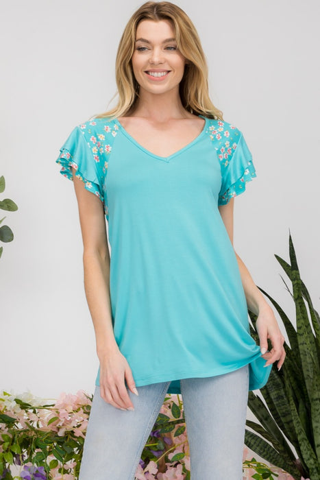 Women's Trendy Tops Floral Contrast Short Sleeve Top