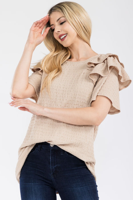 Women's Trendy Fashion Tops 2024 Ruffle Layered Short Sleeve Texture Top