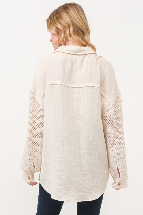 Women's Fashion Tops 2024 Texture Button Up Openwork Shirt