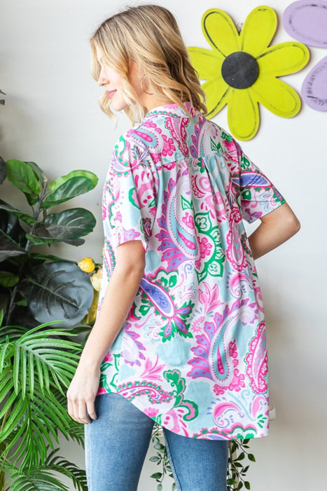 Women's Fashion Tops 2024 Paisley Print Short Sleeve Top