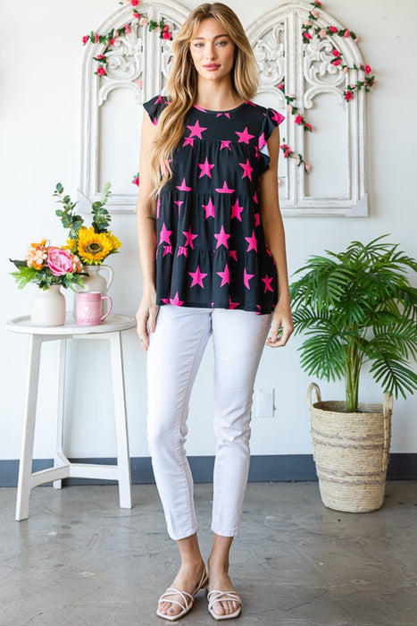 Women's Fashion Tops 2024 Round Neck Star Tiered Top