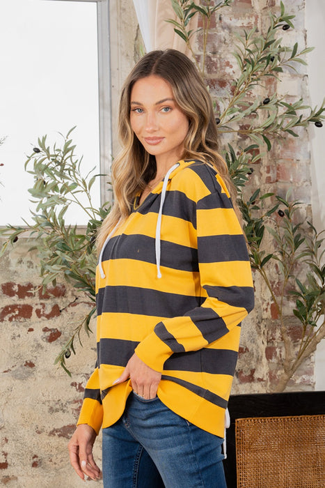 Women's Trendy Fashion Tops 2024 Drawstring Striped Long Sleeve Hoodie