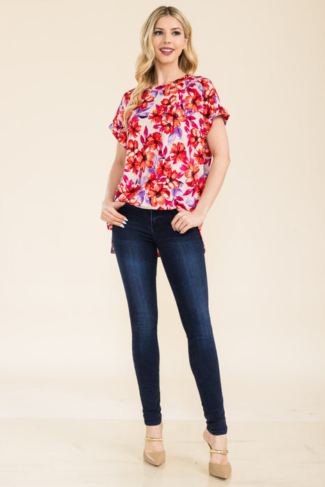 Women's Trendy Fashion Tops 2024 Round Neck Short Sleeve Floral T-Shirt