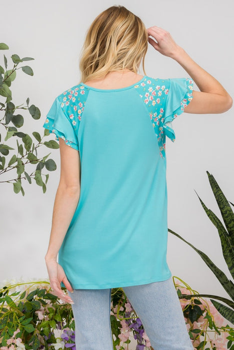 Women's Trendy Tops Floral Contrast Short Sleeve Top