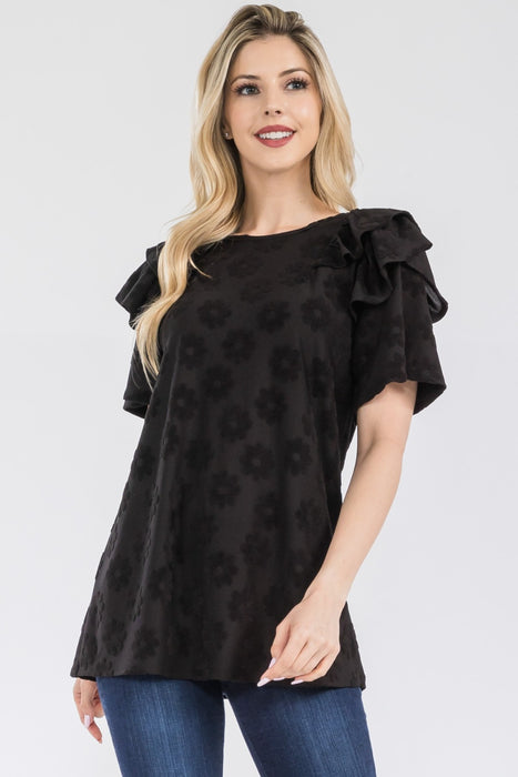 Women's Trendy Fashion Tops 2024 Ruffle Layered Short Sleeve Daisy Floral Top