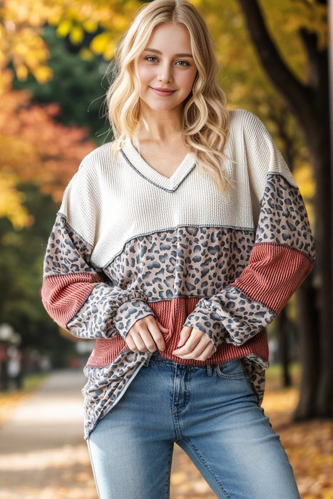 Women's Fashion Tops 2024 Color Block Long Sleeve Exposed Seam Top