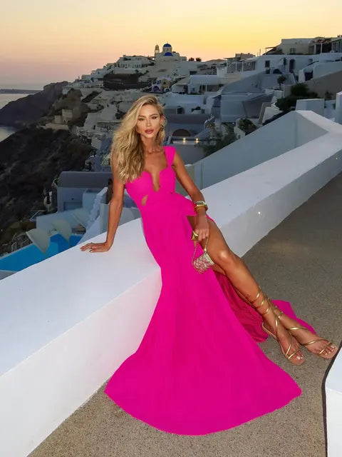 Cutout Long Dress Sleeveless Women Split Maxi Dress Hollow Out Dress Bodycon Women Summer Party Dress