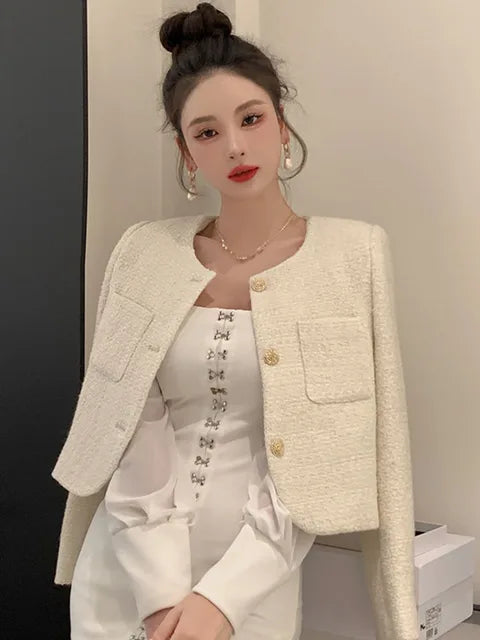 Coat Women Fall Winter Fashion Slim Jacket Female Woolen Short Outerwear Office Lady Top