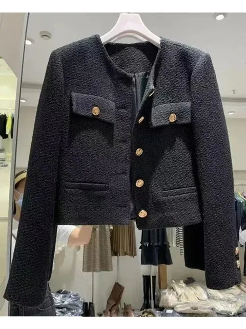 Chic Female Tweed Basic Jacket Coat Women Clothing Runway Style Woolen Outerwear