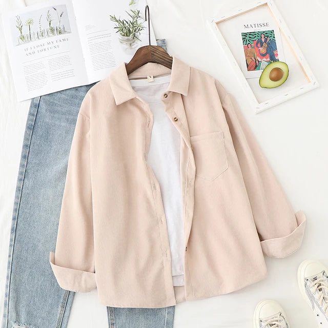 Corduroy Women Blouses Shirts Tunic Womens Tops And Blouses Womenswear Long Sleeve Clothing Button Up