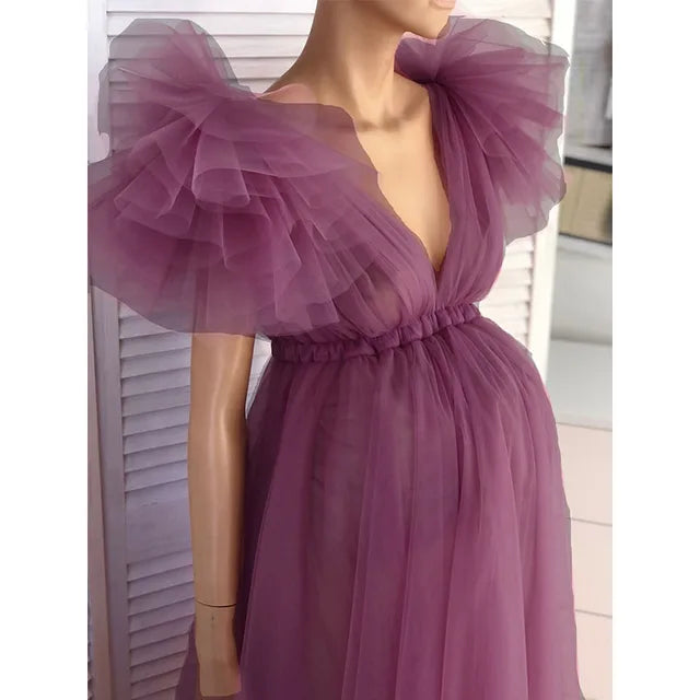 Pregnancy Woman Dress Lace Photography Clothes Short Sleeve Dresses Maternity V Neck Photoshoot