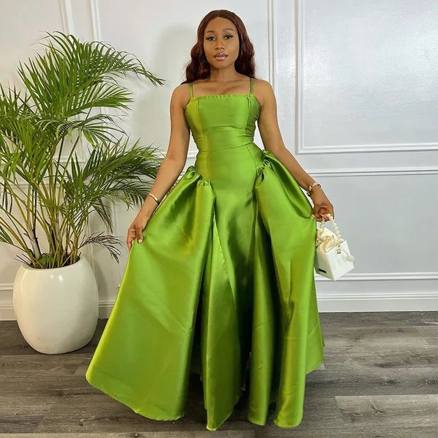 Vintage Cute Women A Line Party Dresses Puffy Big Swing Green Strap Dress Ball Gowns Elegant Backless