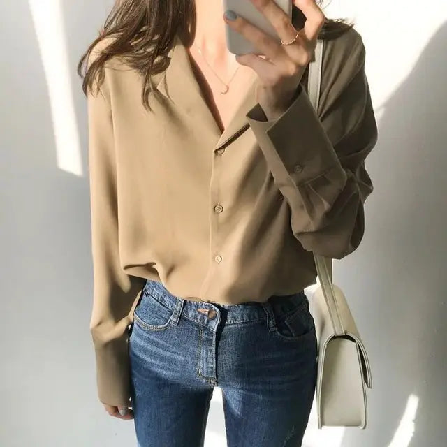 Womens Tops And Blouses Solid White Blouse Office Shirt
