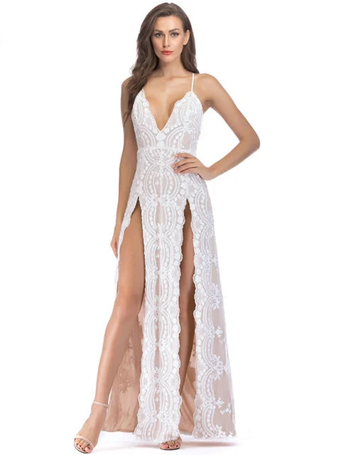 Sequins Summer Maxi Dress Women Spaghetti Strap party dress Night club Long wedding guest Dresses