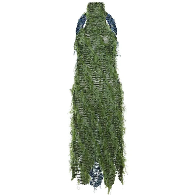 Women Patchwork Sleeveless See Though A-line Maxi Dress Sexy Party Club Evening Prom Long Chic Dresses