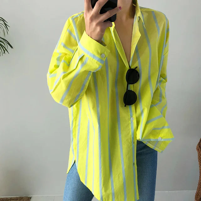 Women's Spring New Striped Long Sleeve Shirt Thin Fashion